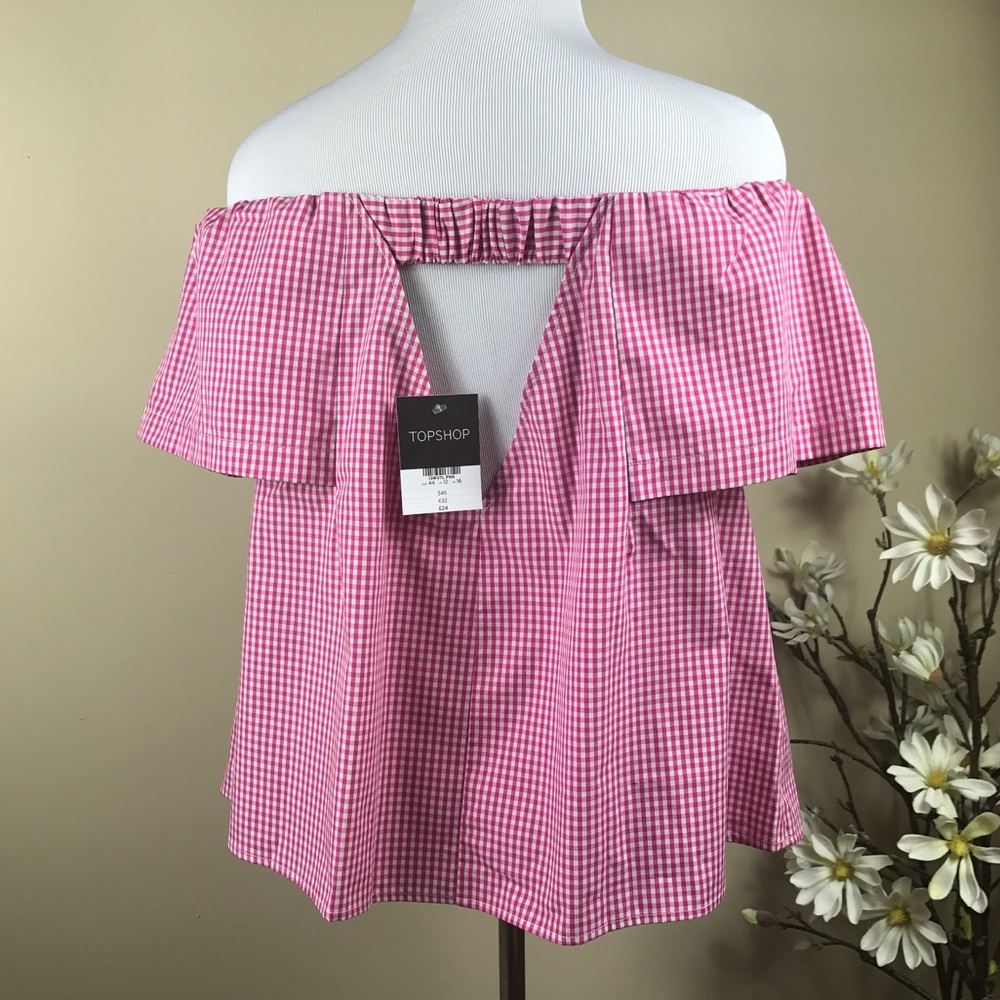 Topshop - Maggie Bardot Pink and white Gingham top - Picture 6 of 8